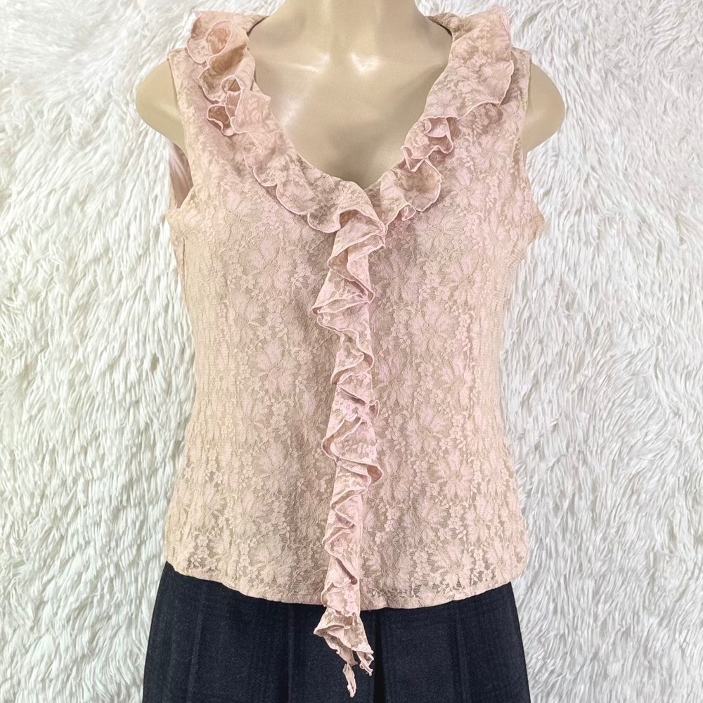 Vintage El Corte Inglés Blush Pink Lace Ruffle Top size Medium